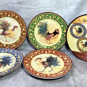 Set of 4 Cracker Barrel Farm Fresh 10” Rooster Dinner Plates Susan Winget in Box